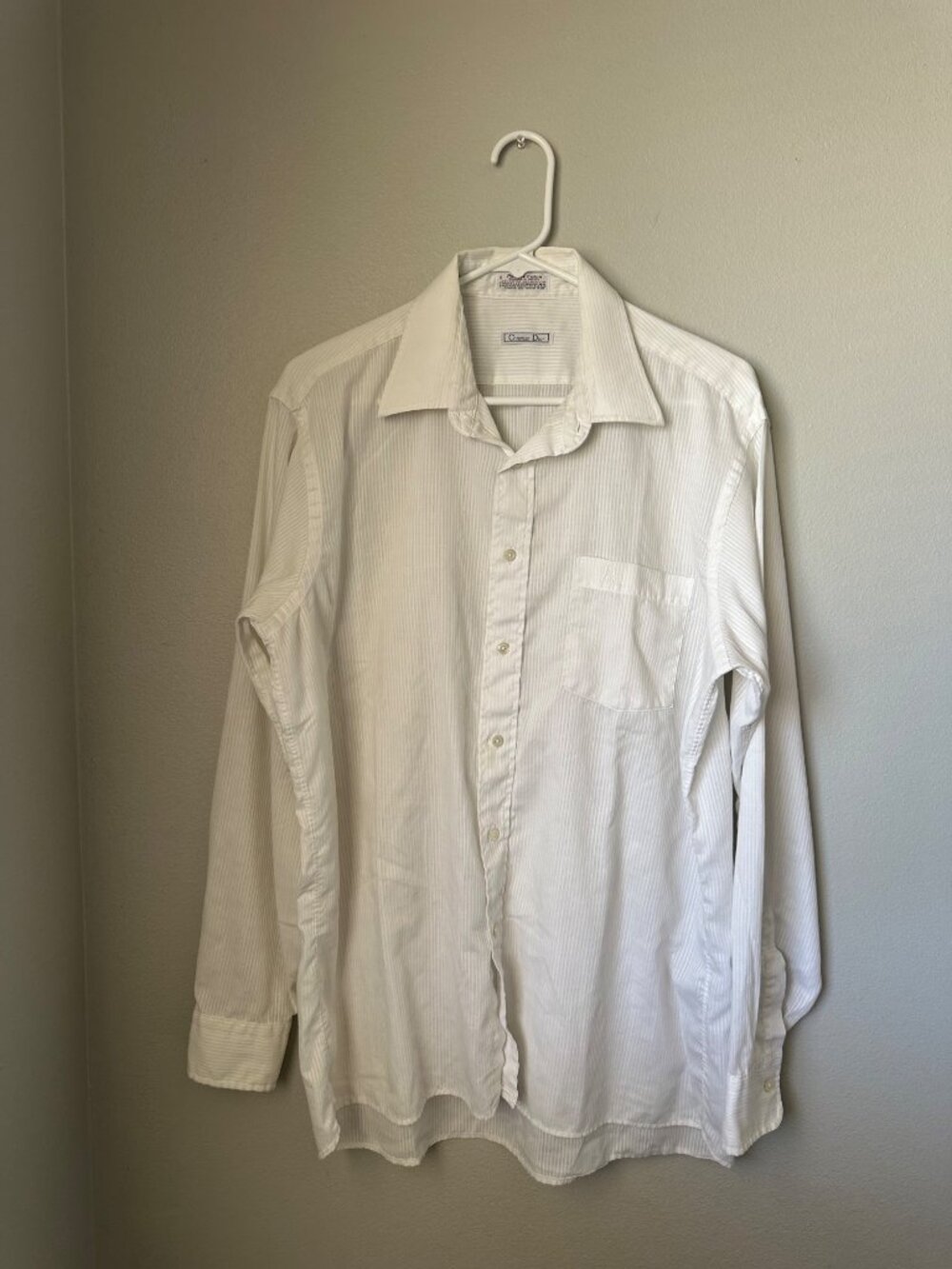 Christian Dior Plus De Coton Vintage Button Down Shirt Embroidered Monogram Whit